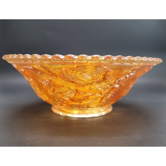 Carnival Glass Bowl Marigold Orange Imperial Rose Round Iridescent JJ1548 - Picture 4 of 10